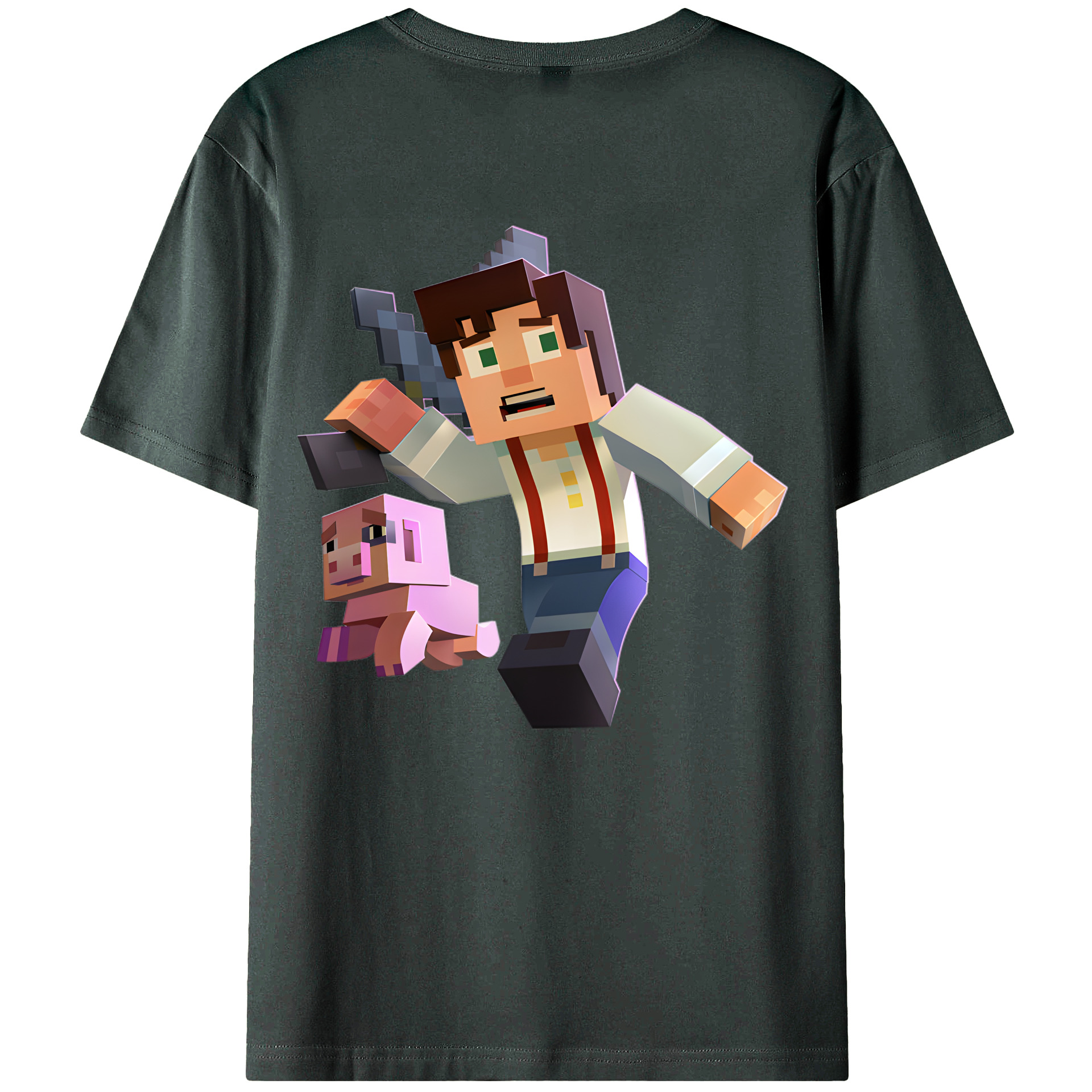 （画像用） マインクラフト ブロックの世界 Minecraft MC Block world 綿100％ メンズ半袖Tシャツ（バックプリント） 通気性